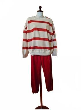 NEW DEAR LOVER women's striped drop shoulder pullover and jogger pants set in re